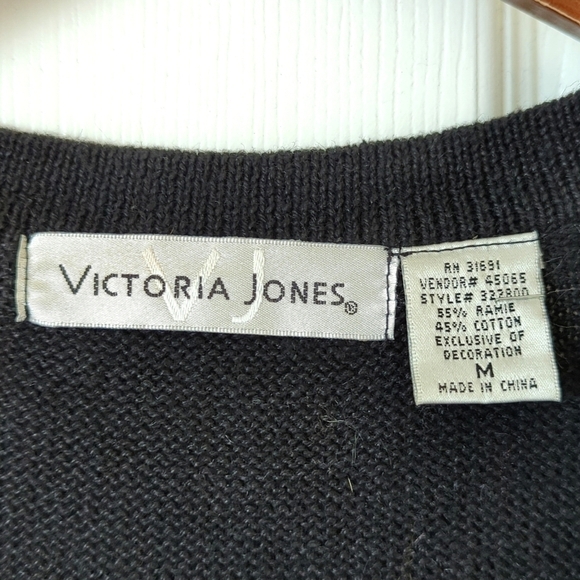 Victoria Jones 90's Vintage Embroidered & Beaded Holiday Sweater Vest Black M - Picture 4 of 9